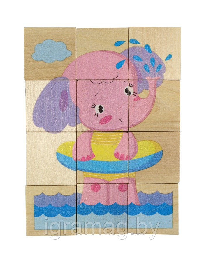 Игра обучающая дидактический пазл деревянные для малышей Слонёнок, 12 элементов - фото 3 - id-p132213268