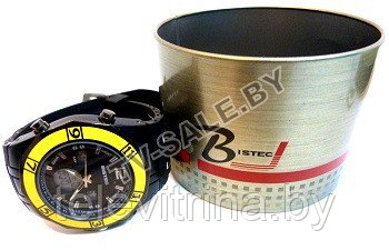 Часы BISTEC кварц. + электр. (черн. с желт.кромкой в метал. короб.) (арт.9-977)