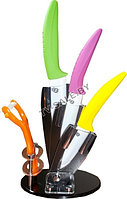 Набор керамических ножей в подставке, 3 ножа + овощечистка (цветные ручки) "MC-16"  (код.9-3764)