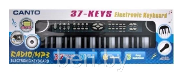 3822 Детский синтезатор Canto c радио, USB, микрофоном, 37 клавиш, работает от сети, 20х60х9 см - фото 2 - id-p132353896