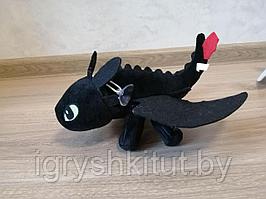 Мягкая игрушка дракон "Ночная фурия" на присоске, рост 25 см