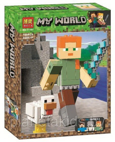 Конструктор Bela 11167 My World Майнкрафт Алекс с цыплёнком (аналог LEGO Minecraft 21149) 160 деталей - фото 1 - id-p132462669