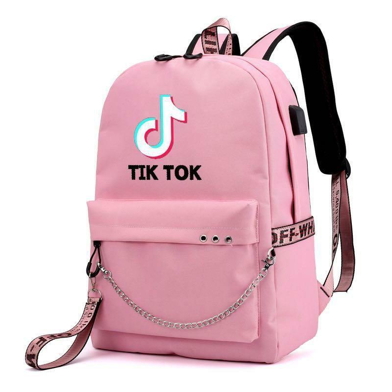 Рюкзак с зарядным кабелем и кабелем для наушников Tik Tok (цвета - черный, розовый) Розовый - фото 1 - id-p132483779