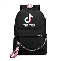 Рюкзак с зарядным кабелем и кабелем для наушников Tik Tok (цвета - черный, розовый) Черный