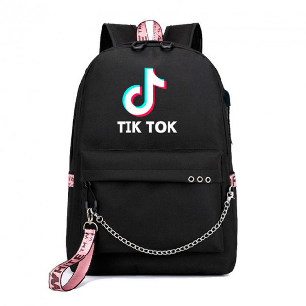 Рюкзак с зарядным кабелем и кабелем для наушников Tik Tok (цвета - черный, розовый) Черный - фото 1 - id-p132483827
