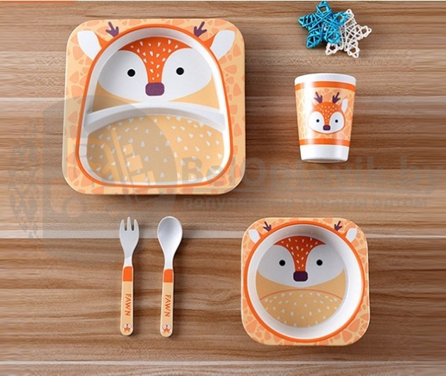 Детская посуда из бамбука из 5 предметов (набор) Bamboo Ware Kids Set. Белочка. - фото 7 - id-p100005283