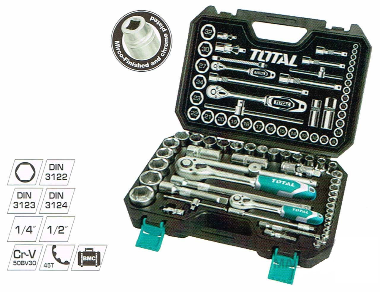 Набор инструментов ключей, головок торцевых 1/2 и 1/4" (44 предмета) TOTAL THT421441 - фото 2 - id-p132578735