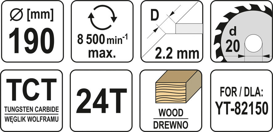 Диск пильный с напаянными зубцами из твердых сплавов 190х20х2,2х1,5 /24зуб, YATO, YT-60634, фото 2