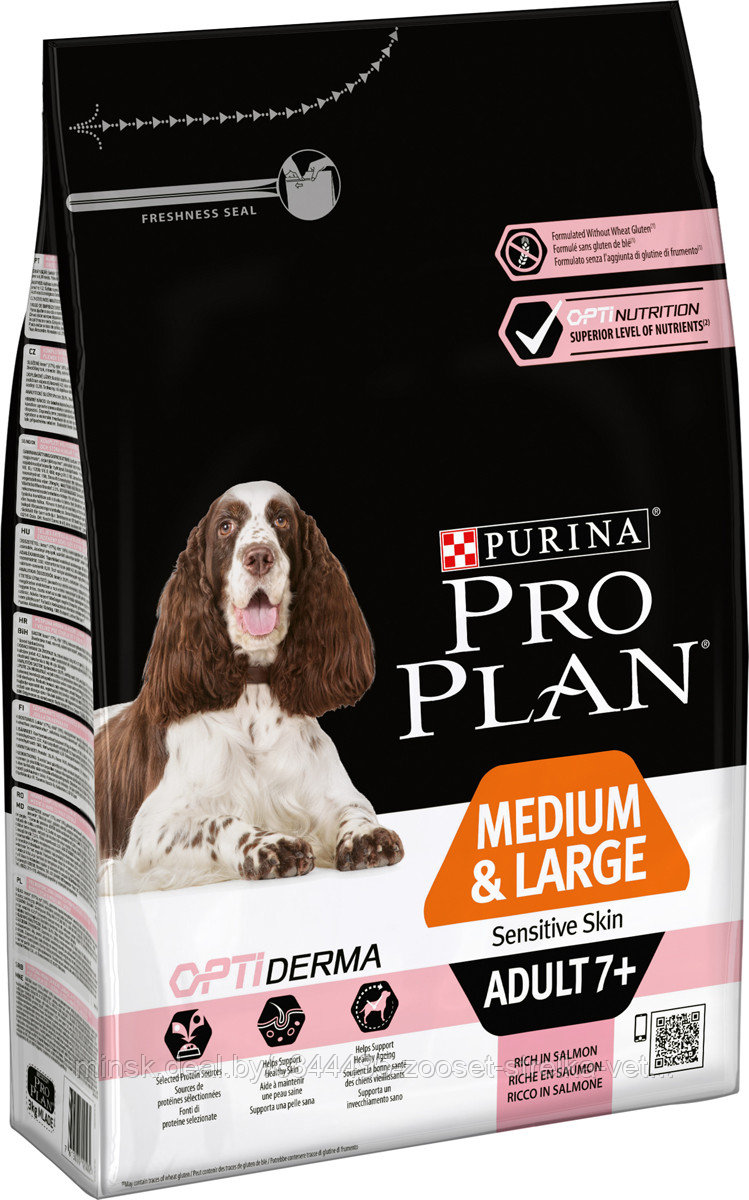 Pro Plan, корм для собак +7 лет средних и крупных пород, лосось 3кг