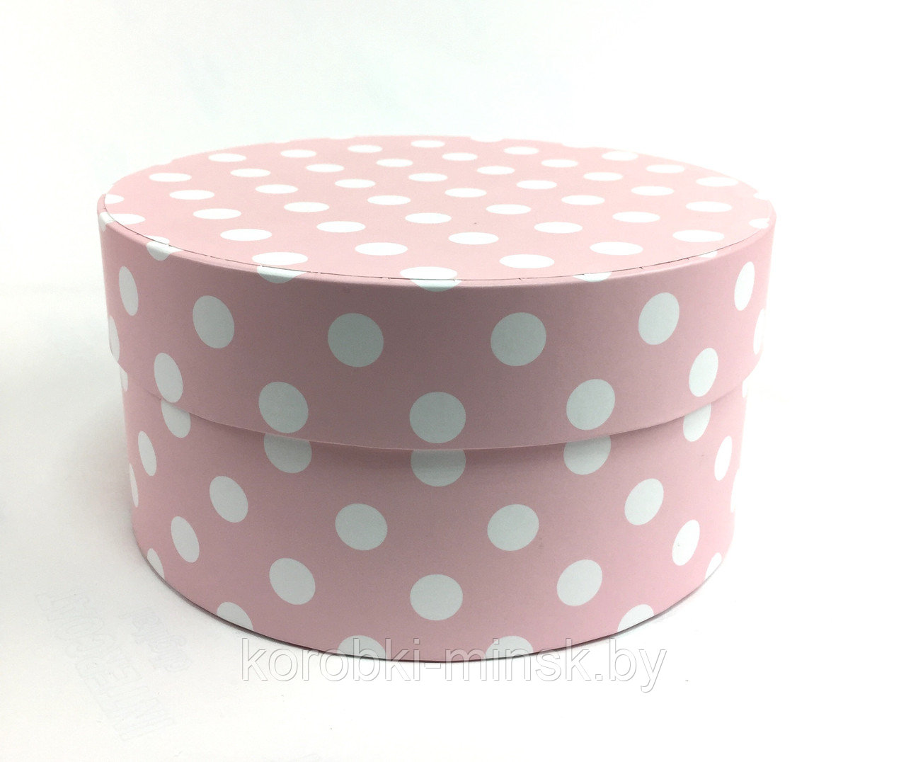 Короткая круглая коробка 18*9см. Цвет: нежно-розовый Горох