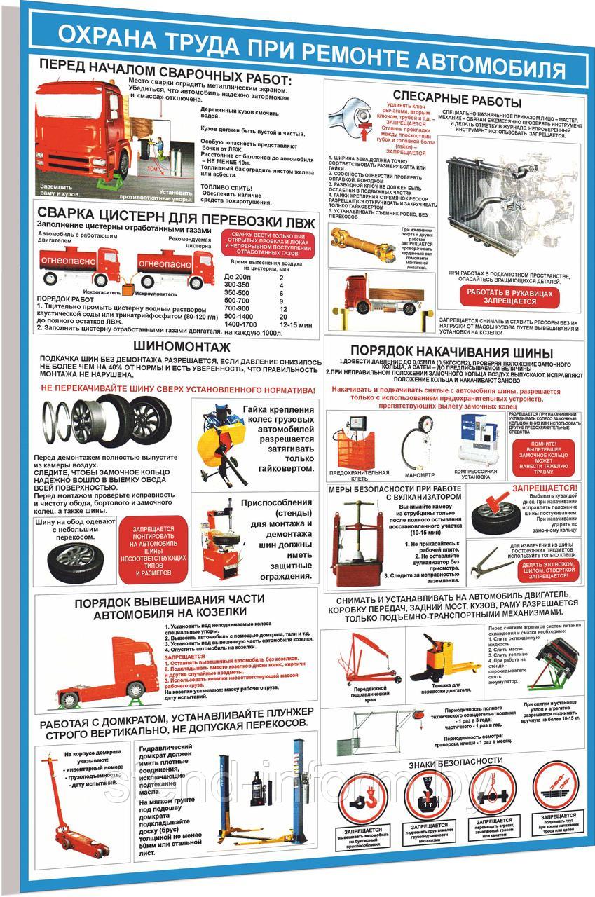 ПЛАКАТ №44 Охрана труда при ремонте автомобиля  р-р 40*57 см на ПВХ