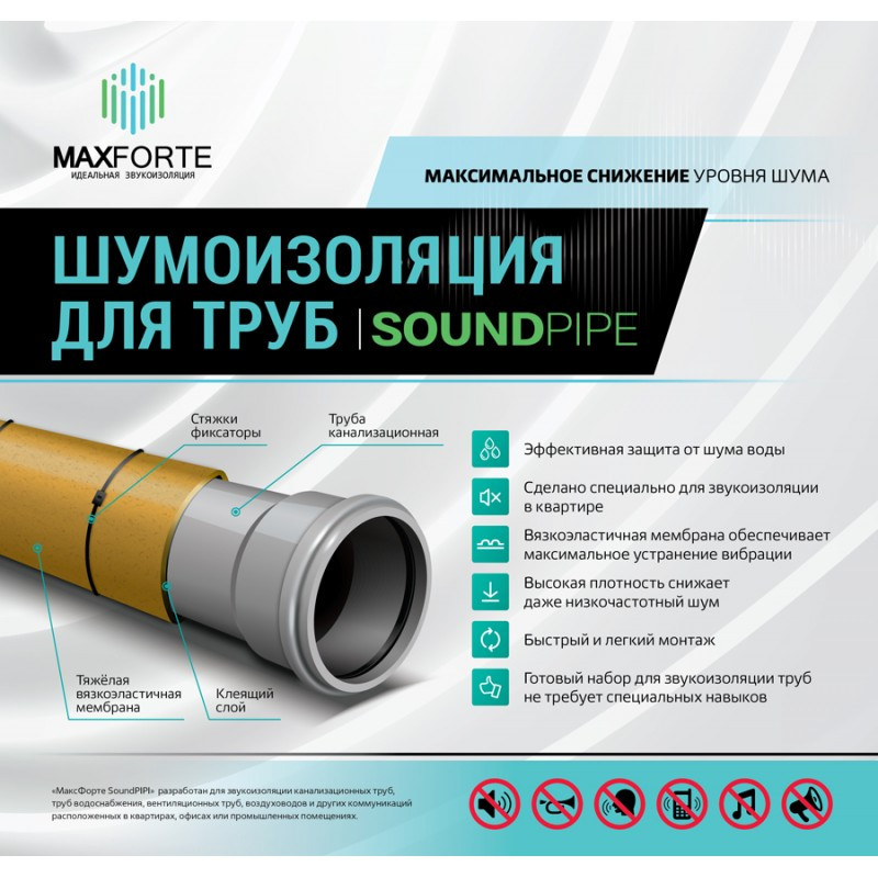 Шумоизоляция для труб МАКСФОРТЕ SOUNDPIPE (САУНД ПАЙП)