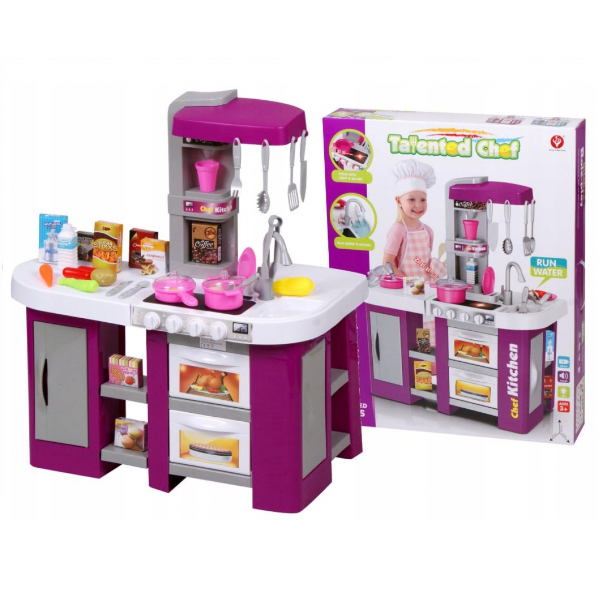 ДЕТСКАЯ ЗВУКОВАЯ КУХНЯ С ВОДОЙ KITCHEN CHEF АРТ. 922-47 С ХОЛОДИЛЬНИКОМ, КОФЕМАШИНОЙ 922-47