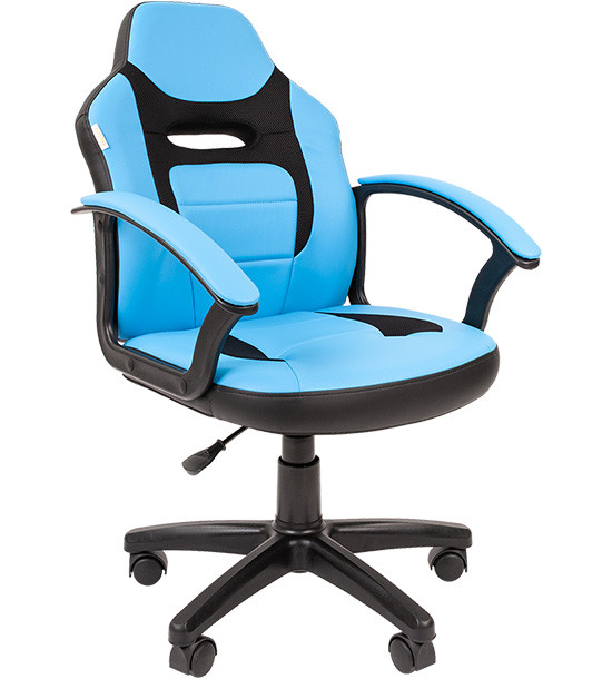 Кресло офисное Kids 110 ткань/кожзам, черно-голубой