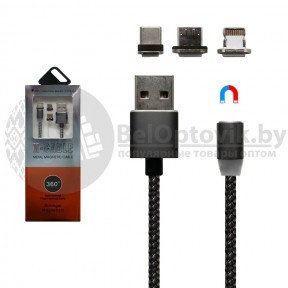 Магнитный кабель USB - Lightning X-Cable Metal Magnetic 360 для Apple, Micro-USB, Type-C Серебро