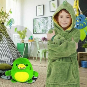 Детский плед толстовка халат - игрушка 2 в 1 Huggle Pets Hoodie Зеленый динозаврик