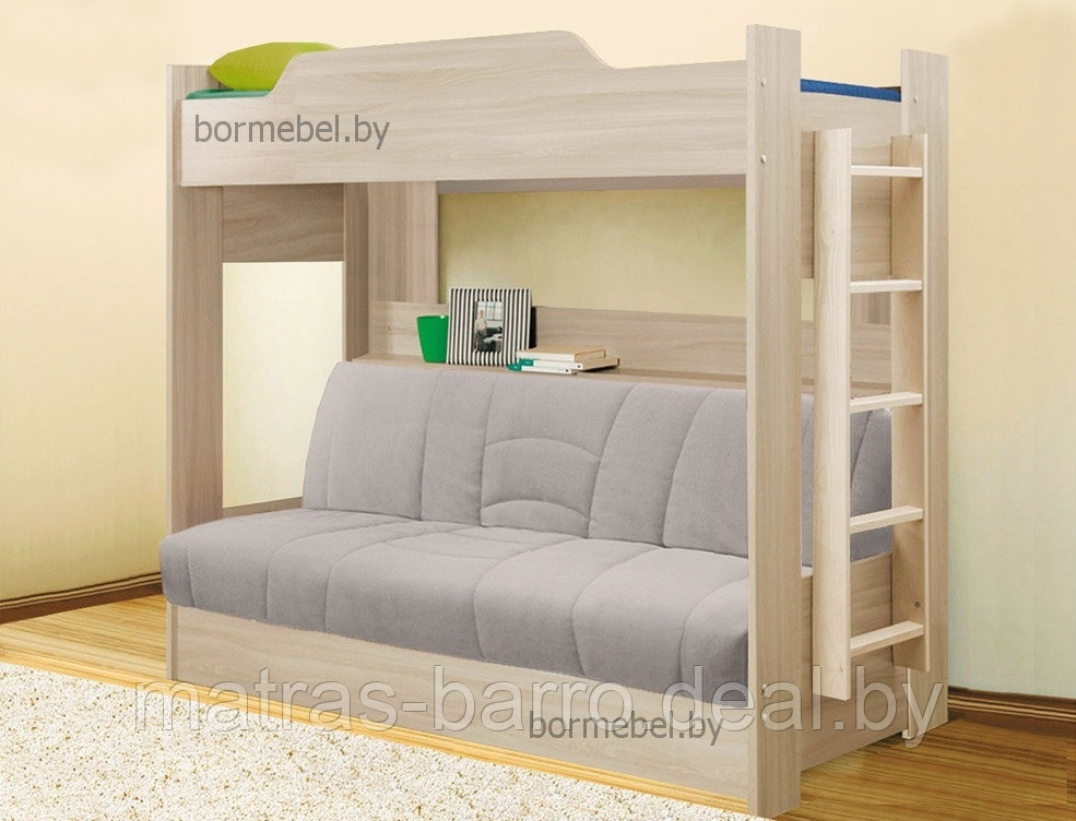 Двухъярусная кровать Прованс с диван-кроватью и верхним ортопедическим матрасом