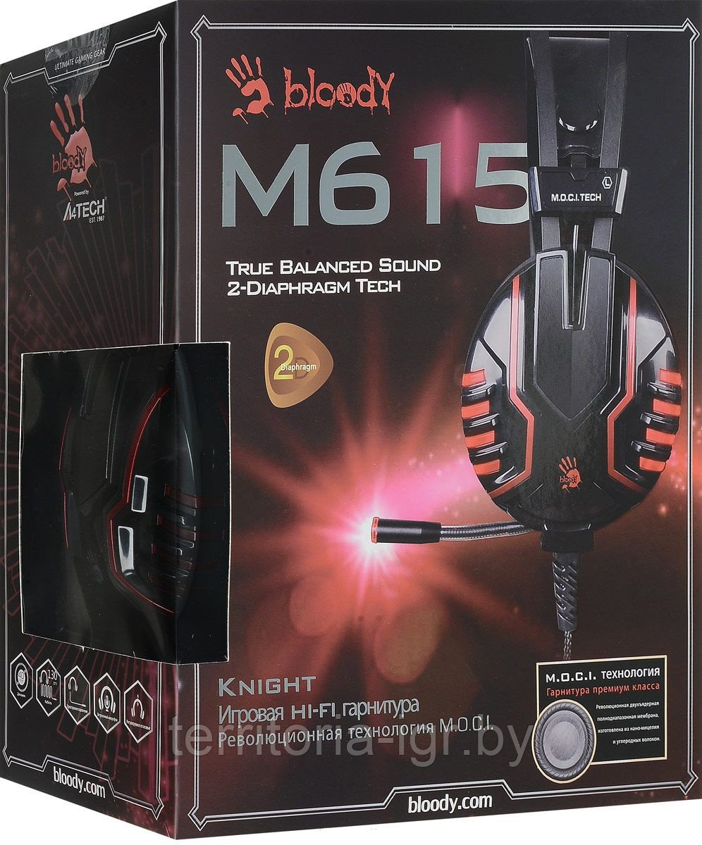 Игровая проводная гарнитура M615 черный-красный Bloody - фото 1 - id-p132888655