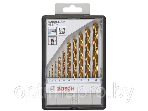 Набор сверл по мет. Robust Line HSS-TIN 10шт 1-10мм (BOSCH), фото 2