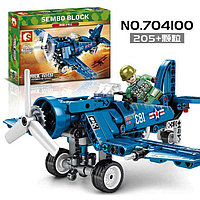 Конструктор Тренировочный самолет синий, Sembo 704100, аналог Лего
