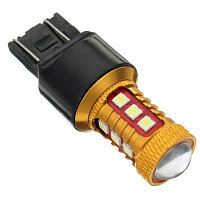 Лампа светодиодная RUNOAUTO W21/5W 15SMD 12-24V красный с линзой с обманкой 01621RA