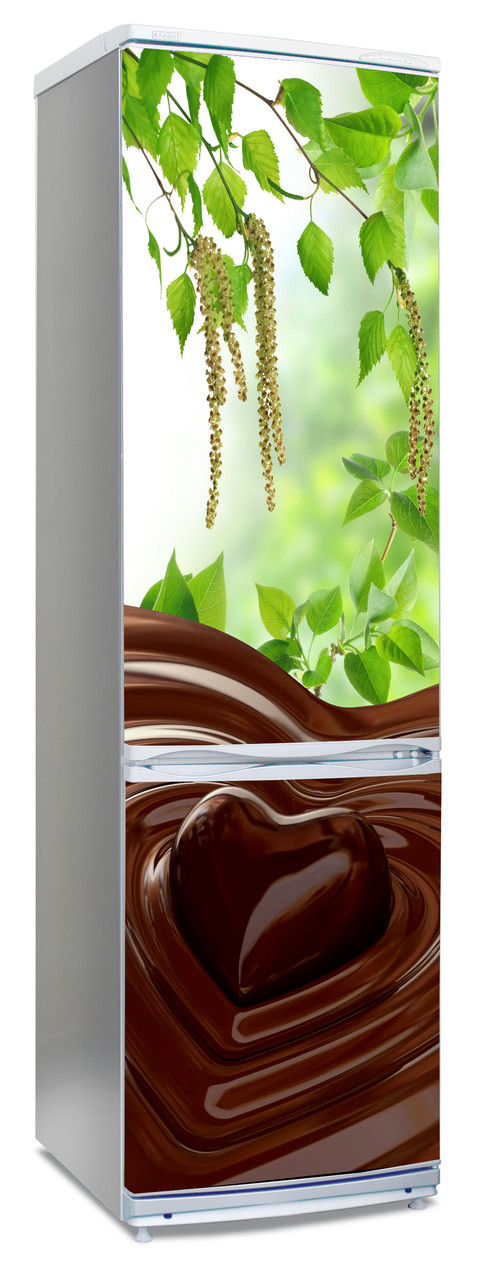 Виниловая наклейка на холодильник c листьями и шоколадным сердцем