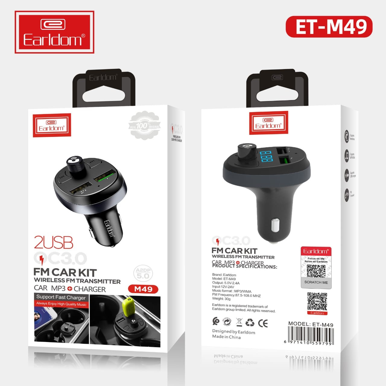 Автомобильный Bluetooth EarlDom ET-M49 (черный) - фото 1 - id-p47324763