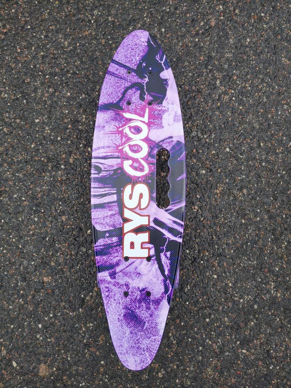 Скейтборд фиолетовый с принтом и ручкой, 4 колеса, арт.885