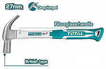 Молоток-гвоздодер 560 гр, с фиберглассовой рукояткой TOTAL THT73206