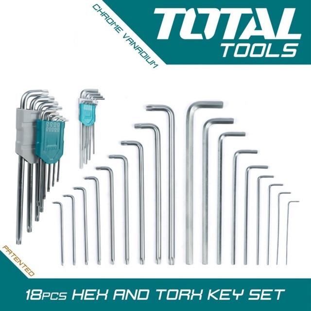 Набор шестигранных ключей 18 шт (тип HEX- 9 шт 1.5-10mm/ тип Torx 9 шт.-T10-T50) Cr-V TOTAL THT106KT0181 - фото 2 - id-p133053886