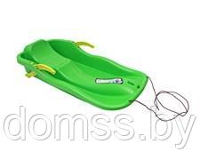 Санки пластиковые с веревкой и рычагами Race 870*400 мм (Зеленый)