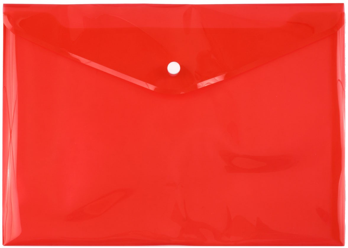 Папка-конверт пластиковая на кнопке inФормат толщина пластика 0,18 мм, прозрачная красная - фото 1 - id-p133125757