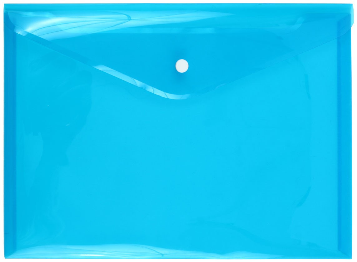 Папка-конверт пластиковая на кнопке inФормат толщина пластика 0,18 мм, прозрачная синяя - фото 1 - id-p133125758