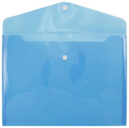 Папка-конверт пластиковая на кнопке inФормат А5+ 280*210 мм, толщина пластика 0,18 мм, прозрачная синяя - фото 1 - id-p133126321