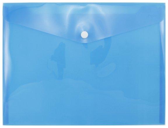 Папка-конверт пластиковая на кнопке inФормат А5+ 280*210 мм, толщина пластика 0,18 мм, прозрачная синяя - фото 2 - id-p133126321