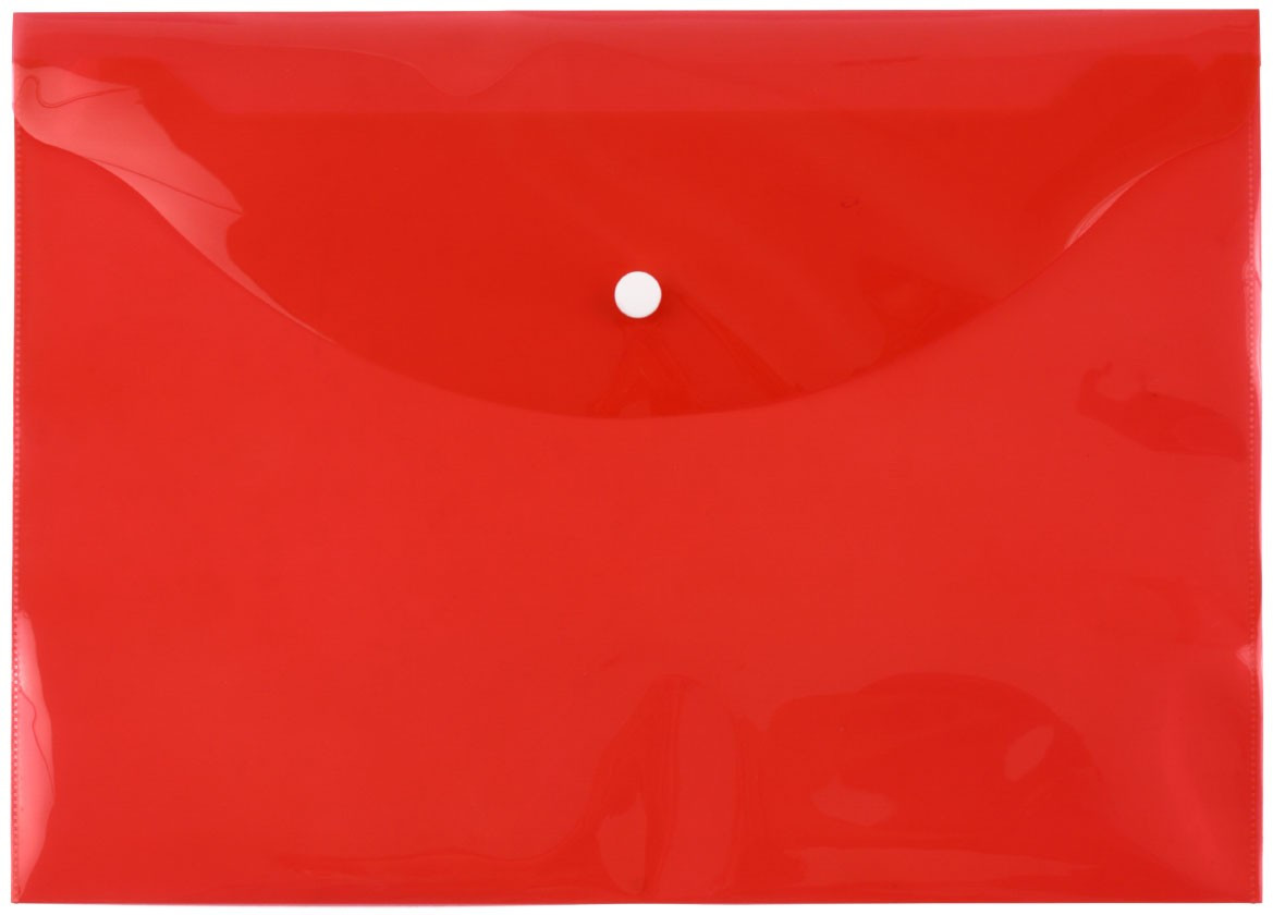 Папка-конверт пластиковая на кнопке inФормат толщина пластика 0,15 мм, прозрачная красная - фото 1 - id-p133125825