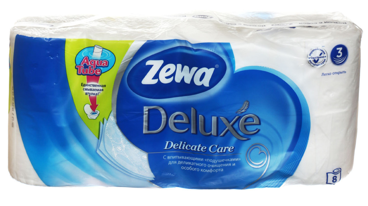 Бумага туалетная Zewa Deluxe 8 рулонов, ширина 95 мм, Pure White, белая - фото 1 - id-p133126760