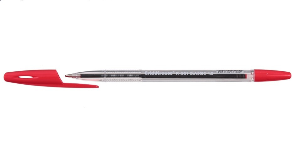 Ручка шариковая Erich Krause R-301 корпус прозрачный, стержень красный - фото 1 - id-p133127594