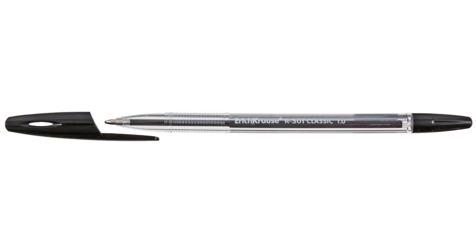 Ручка шариковая Erich Krause R-301 корпус прозрачный, стержень черный - фото 1 - id-p133127595