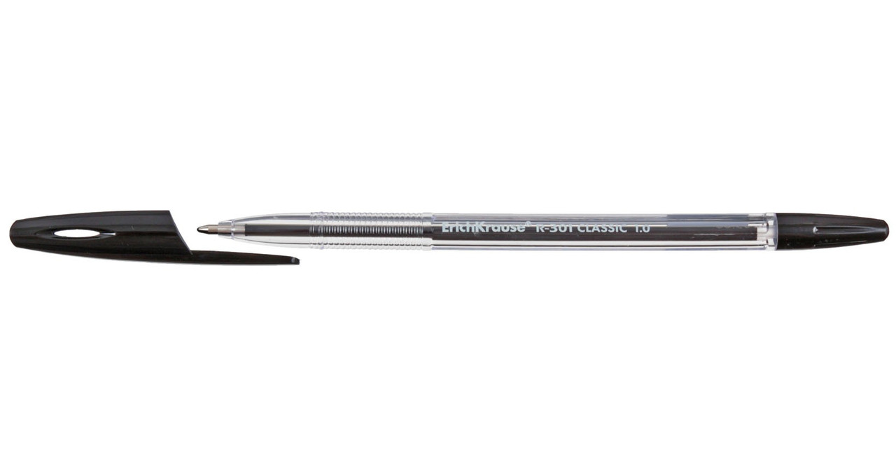 Ручка шариковая Erich Krause R-301 корпус прозрачный, стержень черный - фото 2 - id-p133127595