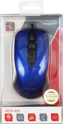 Мышь компьютерная Gembird MOP-400-B USB, проводная, синяя с черным - фото 2 - id-p133128309