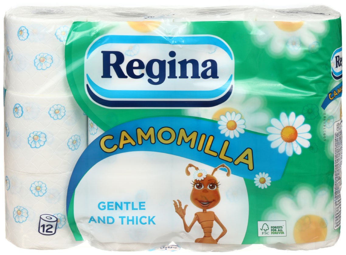 Бумага туалетная Regina Camomilla 12 рулонов, ширина 100 мм, «Ромашка», белая с рисунком - фото 2 - id-p133148571