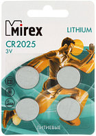 Батарейка литиевая дисковая Mirex Lithium CR2025, 3V, 4 шт.