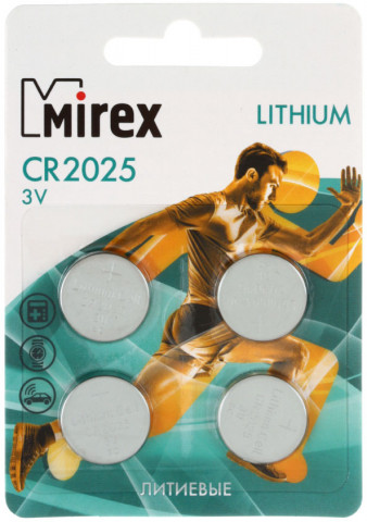 Батарейка литиевая дисковая Mirex Lithium CR2025, 3V, 4 шт. - фото 1 - id-p133128414
