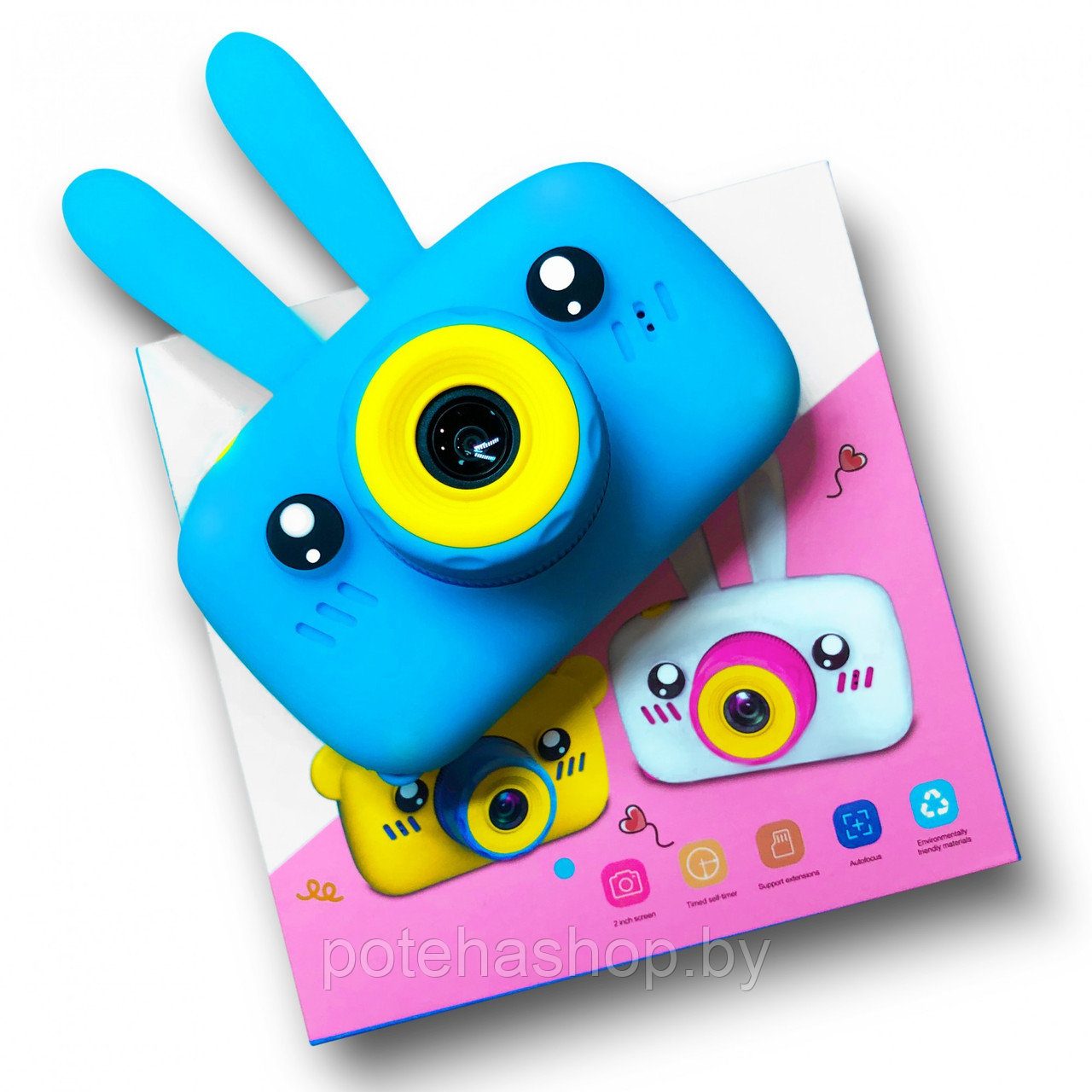 Детский фотоаппарат с СИНИМ силиконовым чехлом "Зайка", цвет голубой SS300887