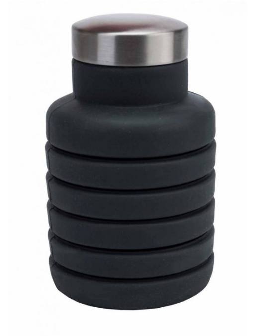 Бутылка для воды силиконовая складная с крышкой (500 мл) Темно-серый - фото 1 - id-p133234909