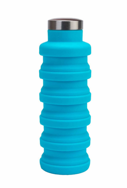 Бутылка для воды силиконовая складная с крышкой (500 мл) Голубой - фото 3 - id-p133234910