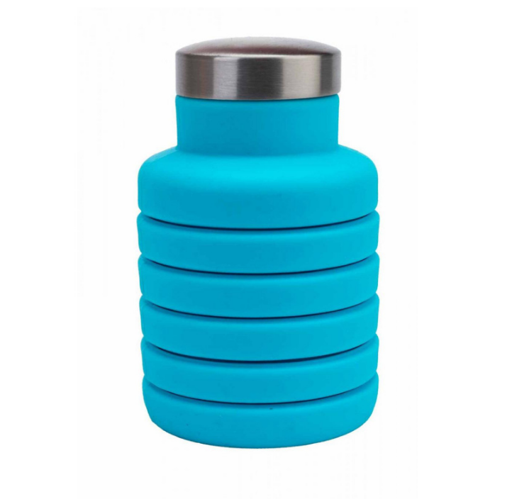 Бутылка для воды силиконовая складная с крышкой (500 мл) Голубой - фото 1 - id-p133234910