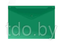 Папка-конверт А4 на кнопке прозрачная зелёная 0.15 мм