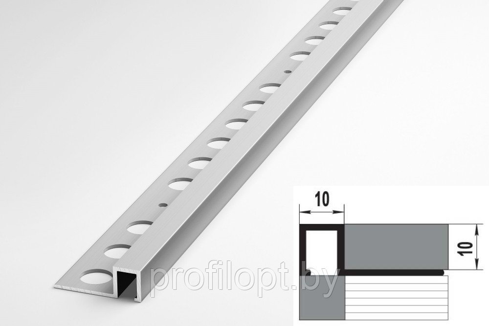 Квадратный профиль для плитки алюминиевый 10 мм, анод. серебро матовый 270 см - фото 3 - id-p133324879